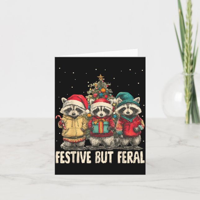 Funny Feral But Festive Christmas Raccoons Xmas Ho Karte (Vorderseite)