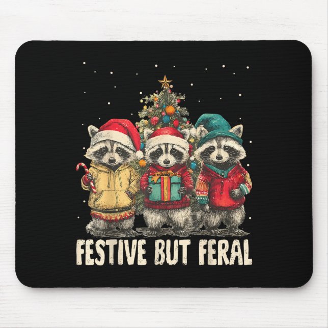 Funny Feral But Festive Christmas Raccoons Xmas Ho Mousepad (Vorne)