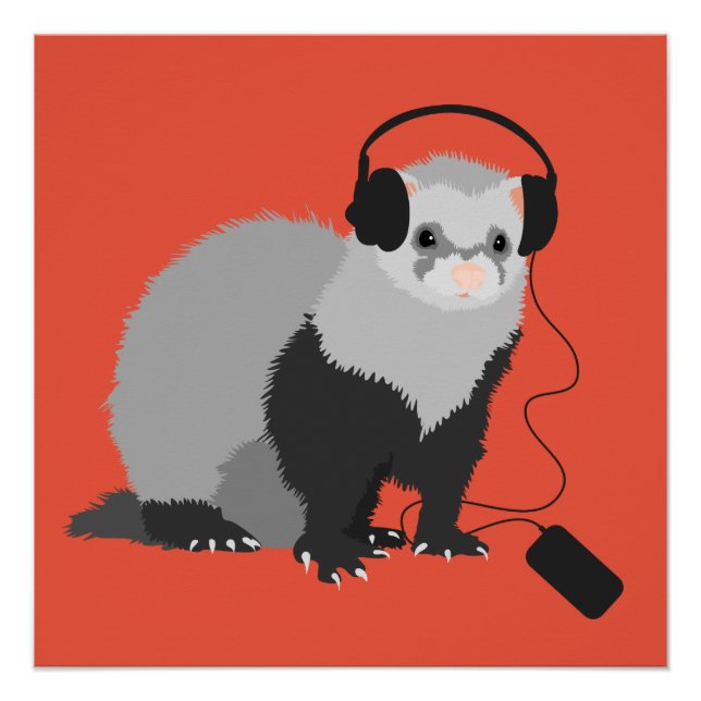 Funny Ferret Music Lover Poster (Vorderseite)