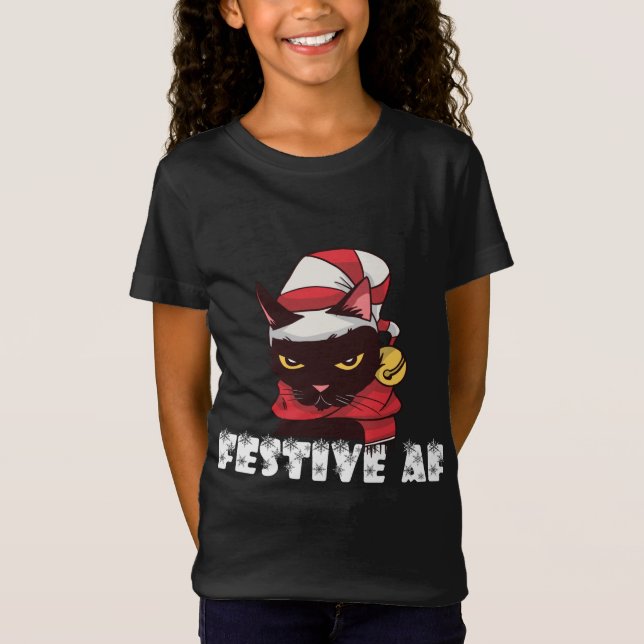 Funny Festive AF Christmas Cat Feline Meowy Ugly X T-Shirt (Vorderseite)