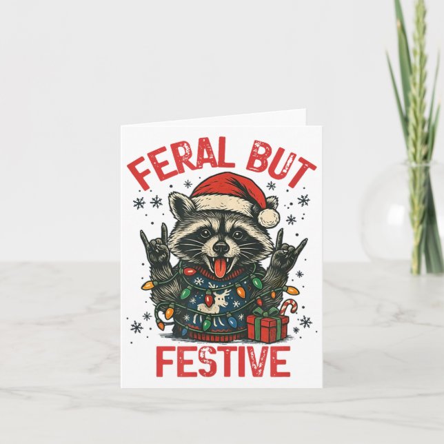 Funny Festive But Feral Santa Raccoon Lover Animal Karte (Vorderseite)