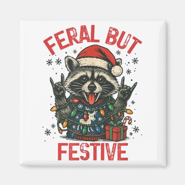 Funny Festive But Feral Santa Raccoon Lover Animal Magnet (Vorne)