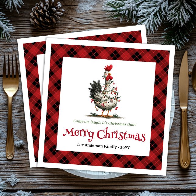 Funny festive chickens custom name Christmas  Serviette (Funny festive chickens custom name Christmas napkins)