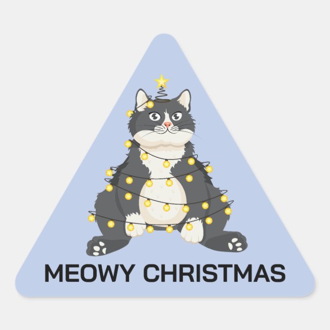 Funny Festive Christmas Tuxedo Cat Animal Lover Dreieckiger Aufkleber (Vorderseite)