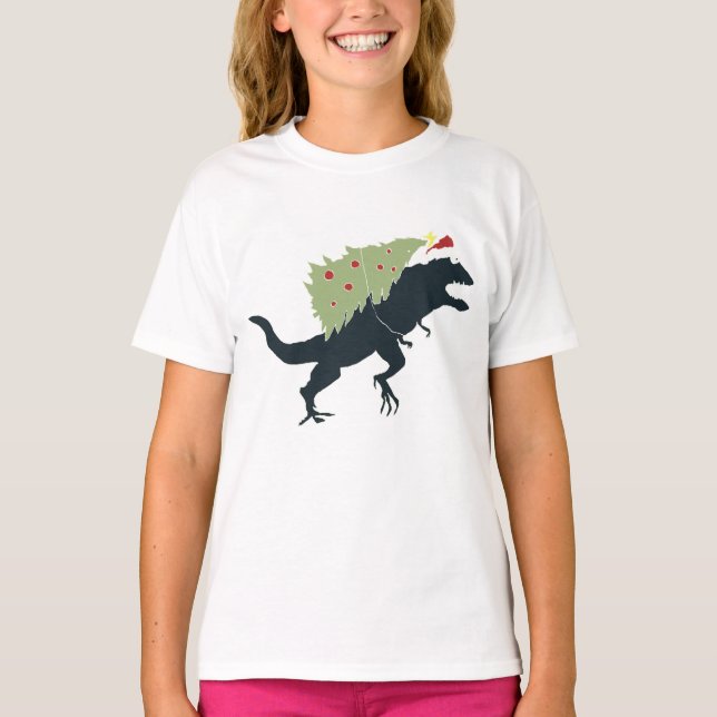 Funny Festive Dino Christmas T-Shirt (Vorderseite)