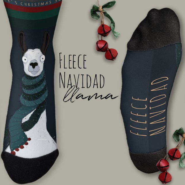 Funny Festive “Fleece Navidad” Pun Dark Blue Llama Socken (Von Creator hochgeladen)