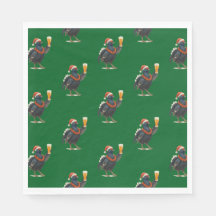Funny Festive Grouse with Beer Christmas Napkins