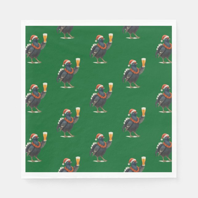 Funny Festive Grouse with Beer Christmas Napkins Serviette (Vorderseite)