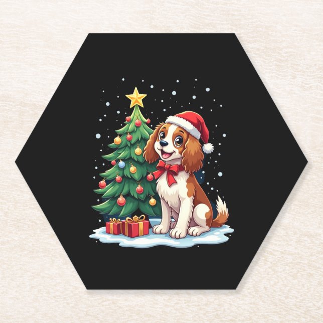 Funny Festive Hunde Kostüm mit dekorierten Weihnac Untersetzer (Vorderseite)