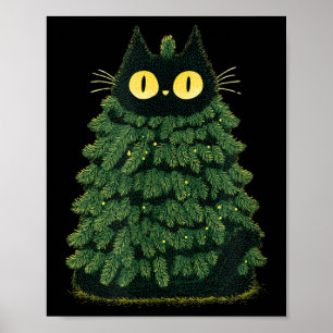 Funny festive Katze In Christmas Tree Look Poster