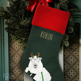 Funny Festive Sheep in Reindeer Antlers | Grün Weihnachtsstrumpf