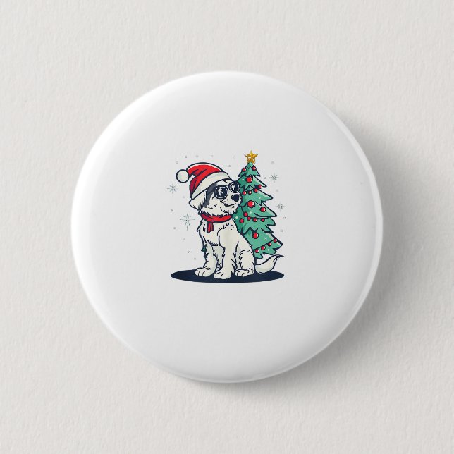 Funny Festive Sonnenbrille Hund mit Weihnachtsbaum Button (Vorderseite)