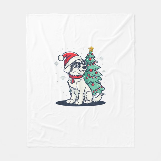 Funny Festive Sonnenbrille Hund mit Weihnachtsbaum Fleecedecke (Vorderseite)