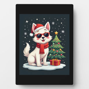 Funny Festive Sonnenbrille Hund mit Weihnachtsbaum Fotoplatte