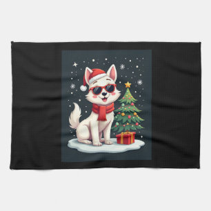 Funny Festive Sonnenbrille Hund mit Weihnachtsbaum Geschirrtuch