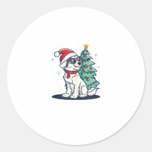 Funny Festive Sonnenbrille Hund mit Weihnachtsbaum Runder Aufkleber