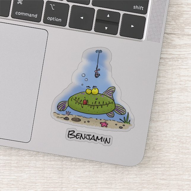 Funny Fett hungriger grüner Cartoon Aufkleber (Detail)