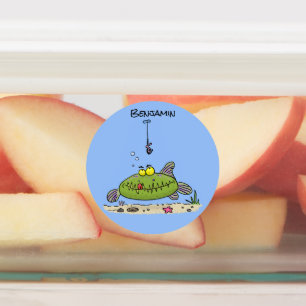 Funny Fett hungriger grüner Cartoon Etiketten