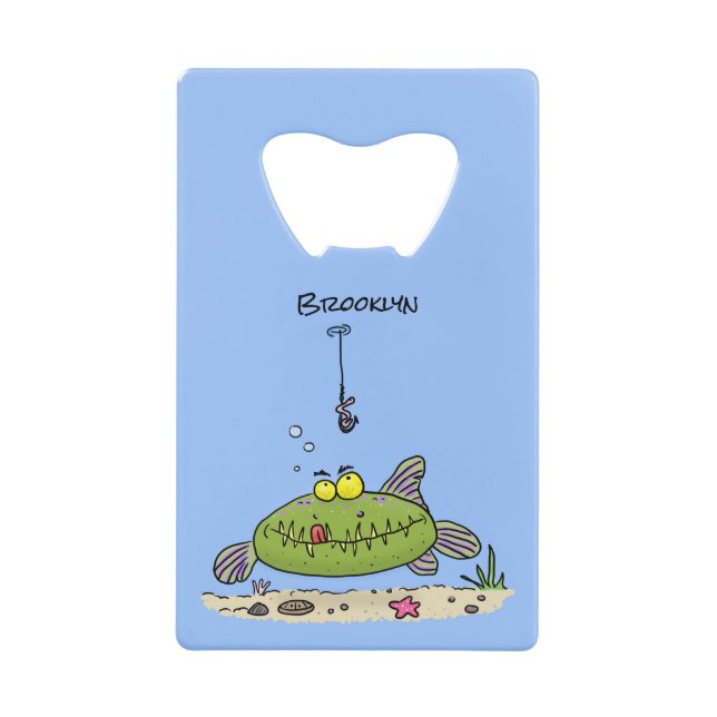 Funny Fett hungriger grüner Cartoon Geldbeutel Flaschenöffner (Vorderseite)