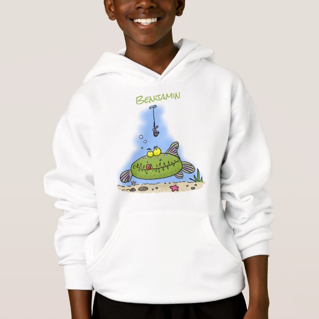 Funny Fett hungriger grüner Cartoon Hoodie (Vorderseite)