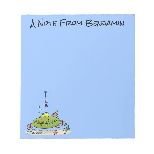 Funny Fett hungriger grüner Cartoon Notizblock (Vorderseite)