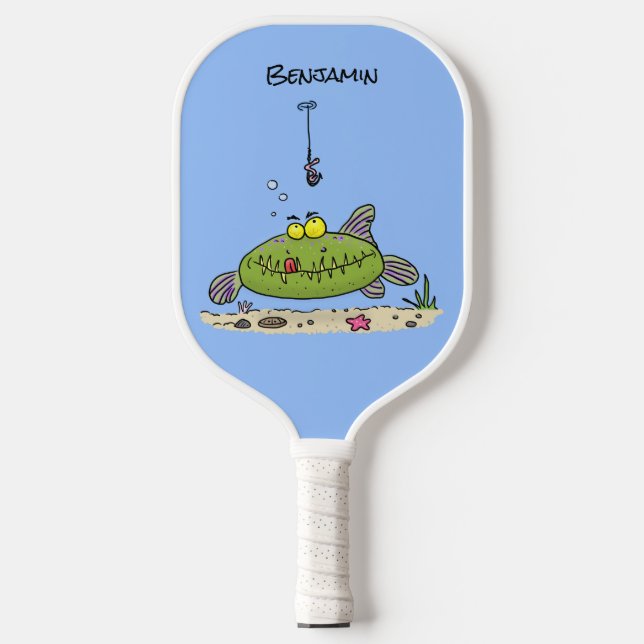Funny Fett hungriger grüner Cartoon Pickleball Schläger (Vorderseite)