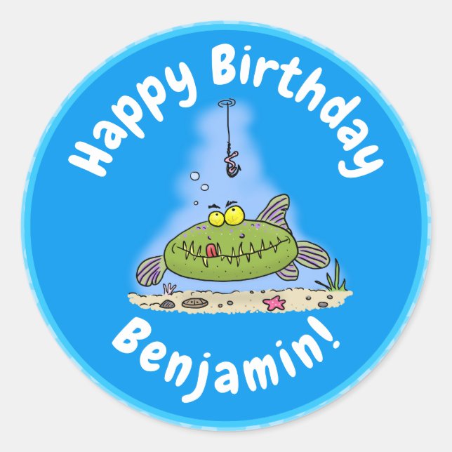 Funny Fett hungriger grüner Cartoon Runder Aufkleber (Vorderseite)