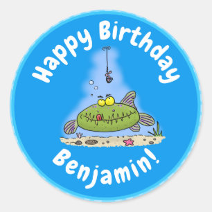 Funny Fett hungriger grüner Cartoon Runder Aufkleber