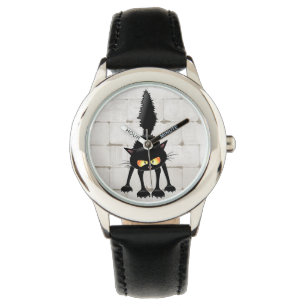 Funny Fierce Black Cat Cartoon Armbanduhr
