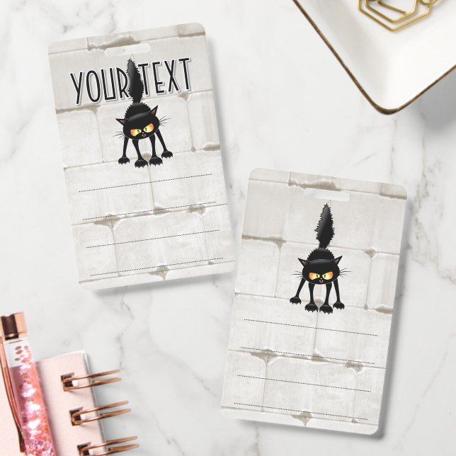 Funny Fierce Black Cat Cartoon  Ausweis (Büro)