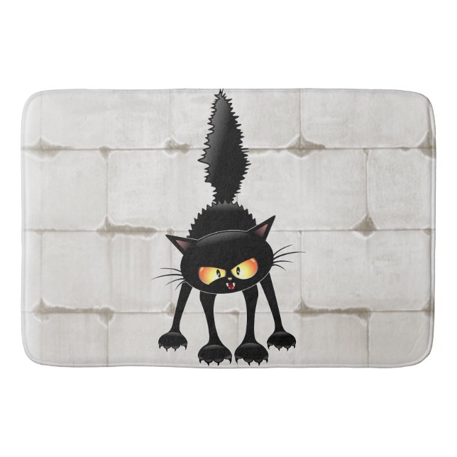 Funny Fierce Black Cat Cartoon Badematte (Vorderseite)