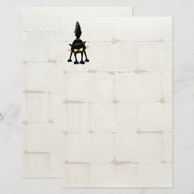 Funny Fierce Black Cat Cartoon  Briefpapier (Vorne/Hinten)