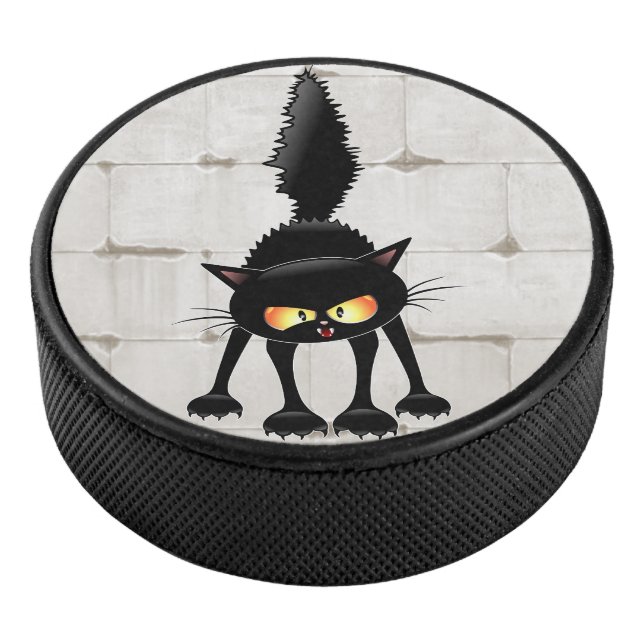 Funny Fierce Black Cat Cartoon Eishockey Puck (3/4)