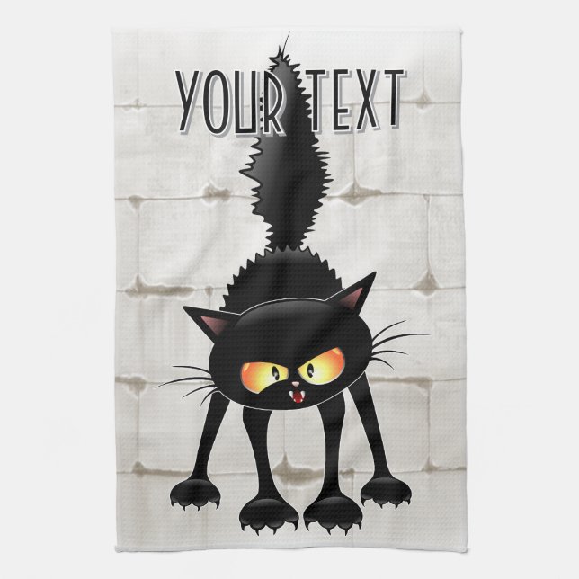 Funny Fierce Black Cat Cartoon  Geschirrtuch (Vertikal)