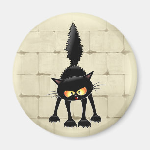 Funny Fierce Black Cat Cartoon Magnet