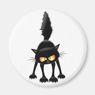 Funny Fierce Black Cat Cartoon Magnet