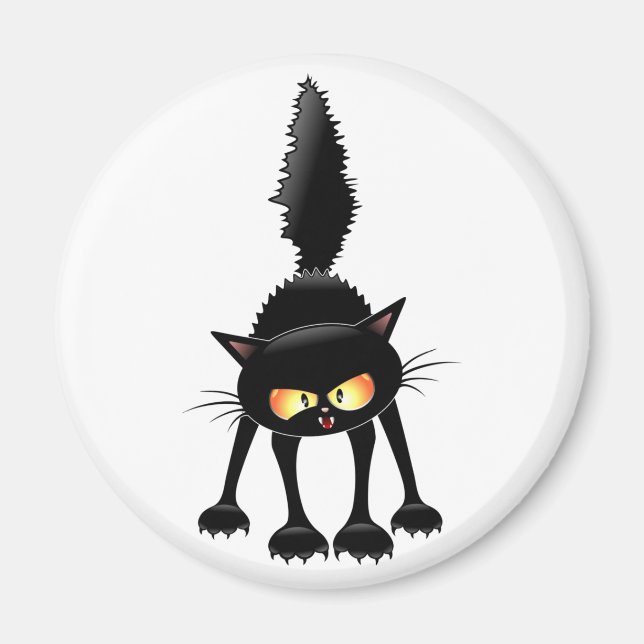 Funny Fierce Black Cat Cartoon Magnet (Vorne)