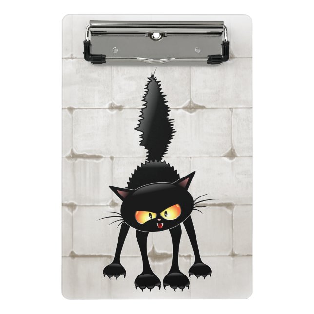 Funny Fierce Black Cat Cartoon  Mini Klemmbrett (Vorderseite)