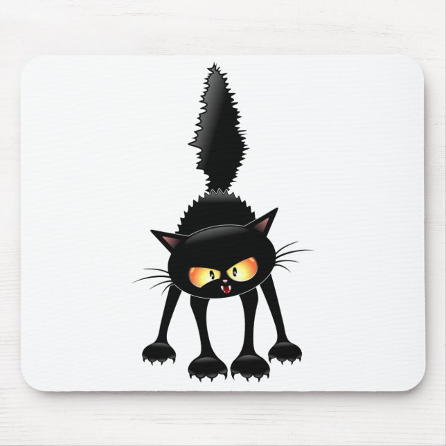 Funny Fierce Black Cat Cartoon Mousepad (Vorne)