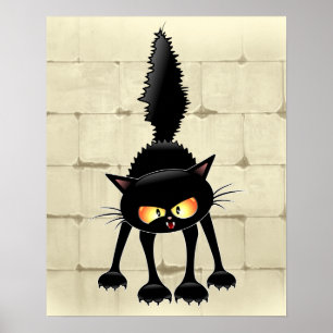 Funny Fierce Black Cat Cartoon Poster