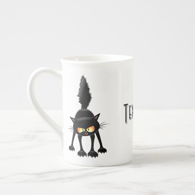 Funny Fierce Black Cat Cartoon  Prozellantasse (Links)