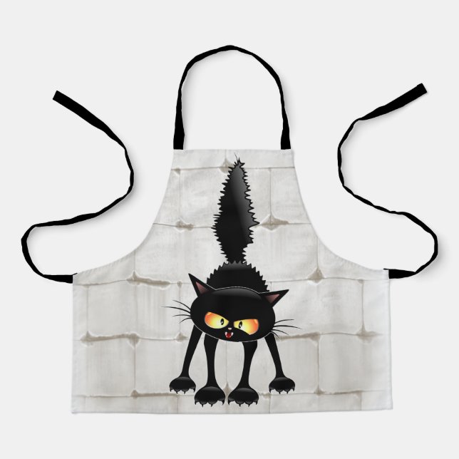 Funny Fierce Black Cat Cartoon Schürze (Vorderseite)