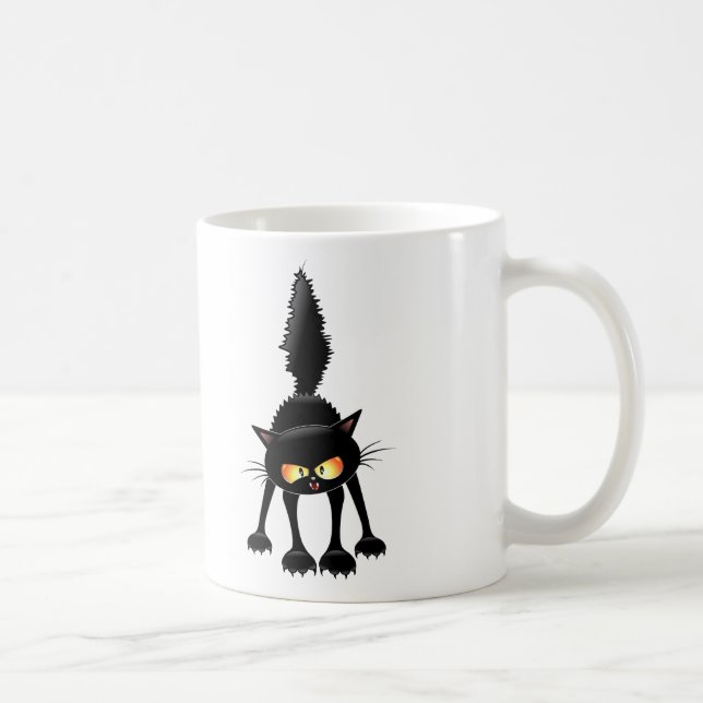 Funny Fierce Black Cat Cartoon Tasse (Rechts)