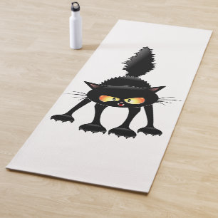 Funny Fierce Black Cat Cartoon Yogamatte