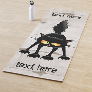 Funny Fierce Black Cat Cartoon Yogamatte