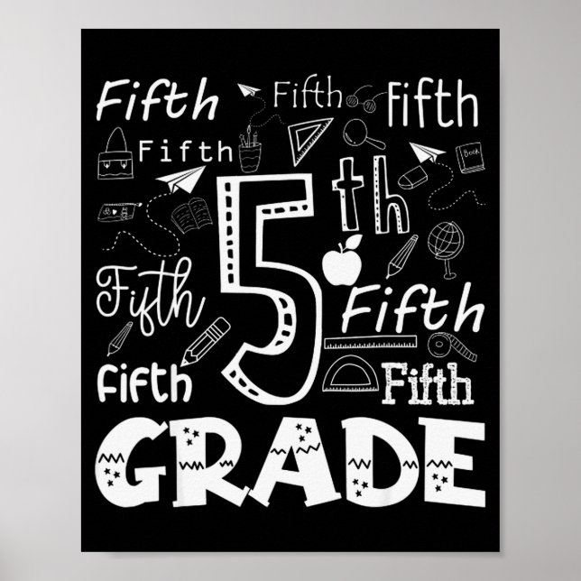 Funny Fifth Grade Doodle Tygraphy Birthday Design  Poster (Vorne)