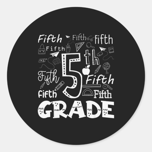 Funny Fifth Grade Doodle Tygraphy Birthday Design  Runder Aufkleber (Vorderseite)