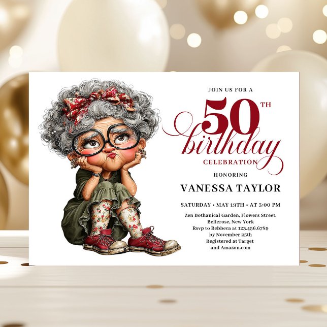 Funny fifty woman humor invite whimsical theme einladung (Funny fifty woman humor invite whimsical theme)