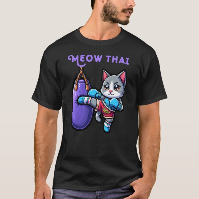 Funny Fighter Cat Meow Thai Boxing Thailand Muay T T-Shirt (Vorderseite)