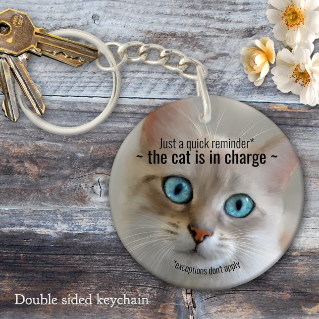 Funny Fine Art Cat Schlüsselanhänger (Keychain featuring an original fine art painting of a cute kitty)